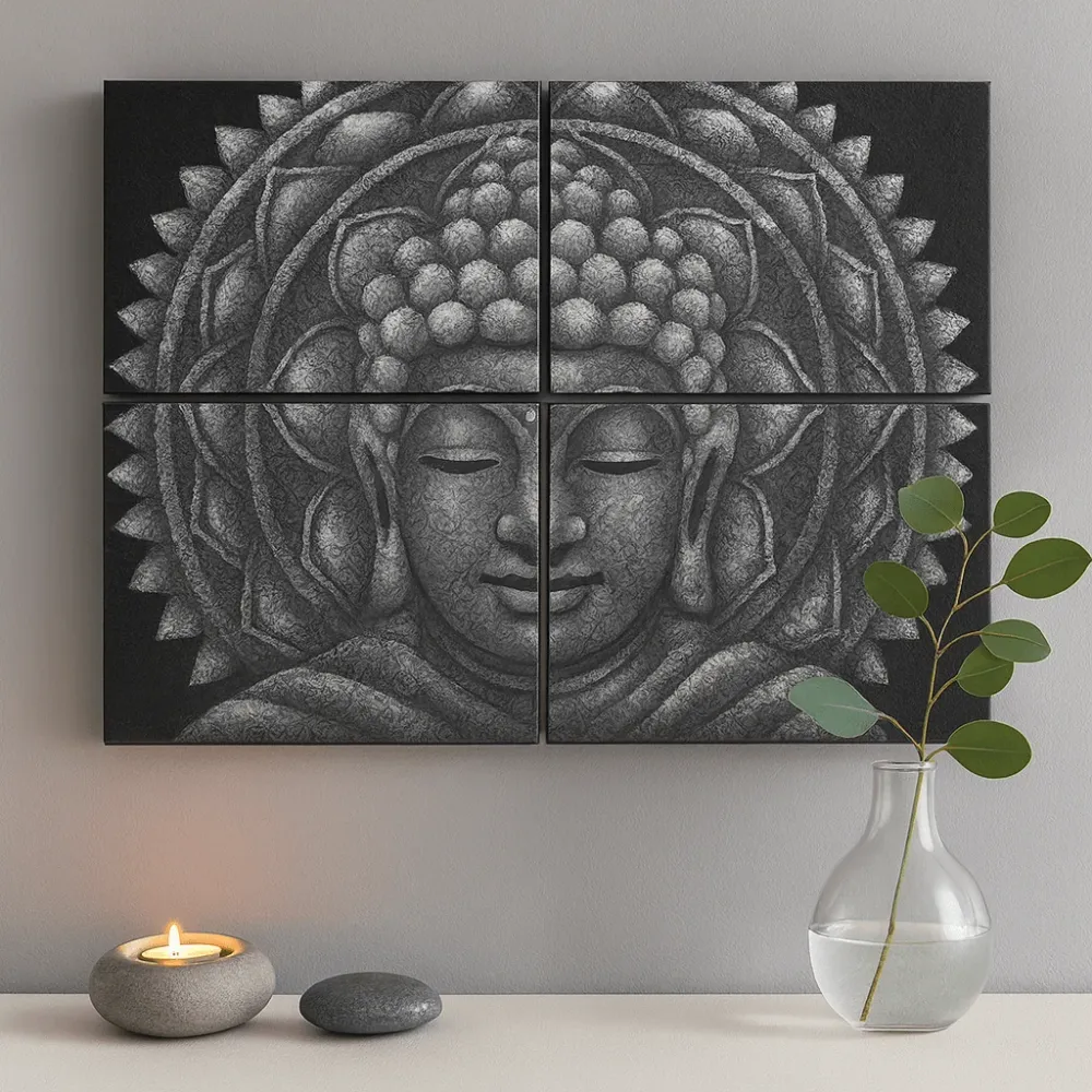 Buddha falikép szett 4 darab szürke mandala