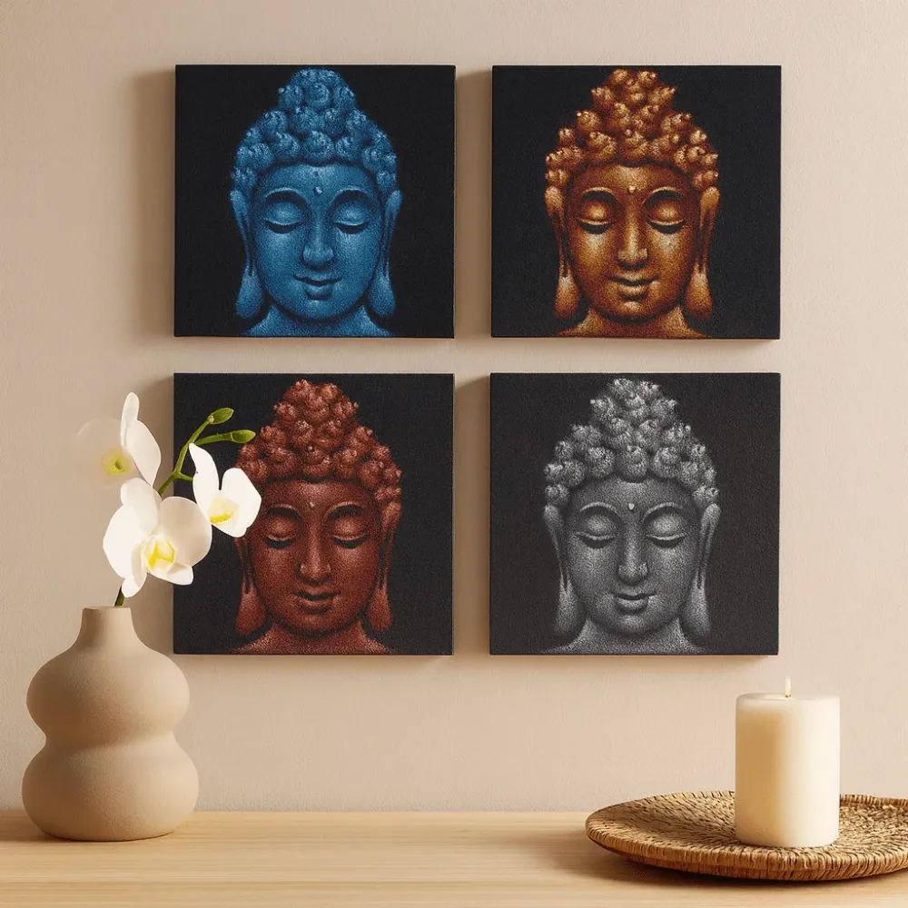 Buddha fej vászon falikép szett 4 darabos