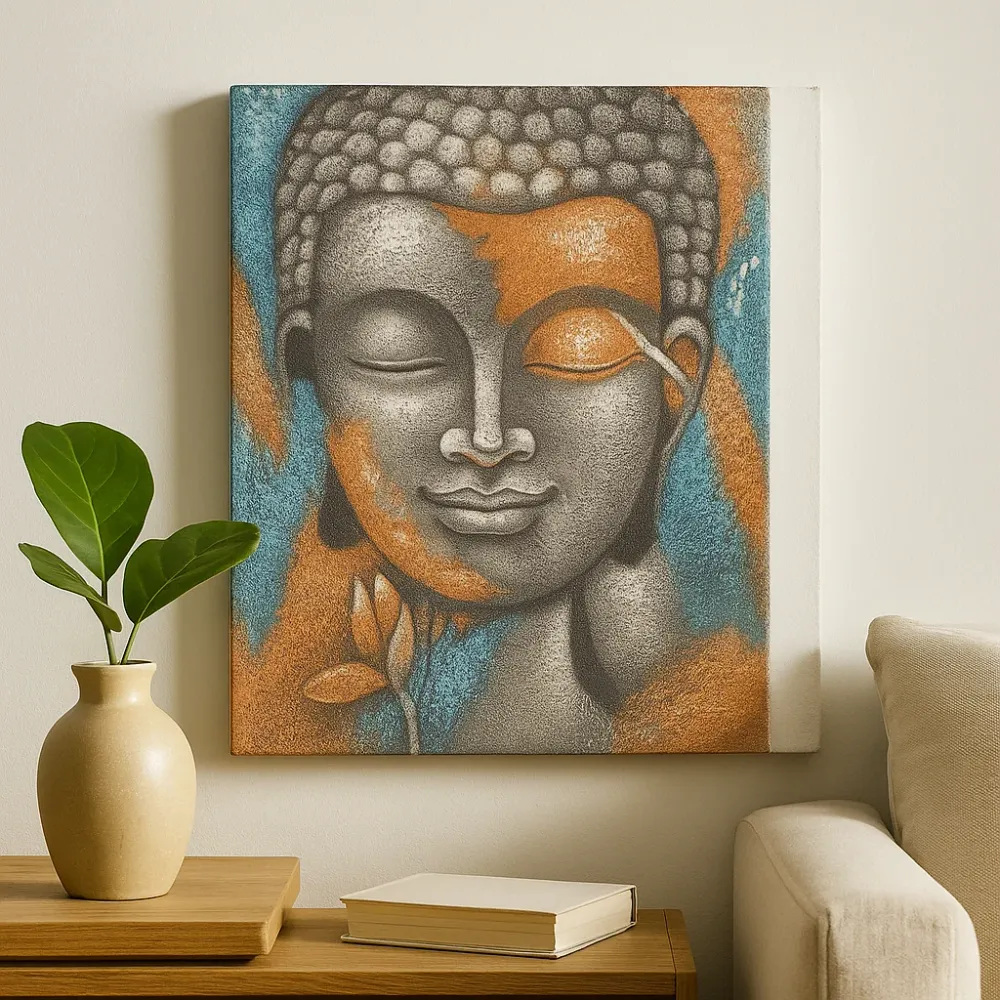 Buddha festmény ezüst és rózsaarany virág 75x55cm