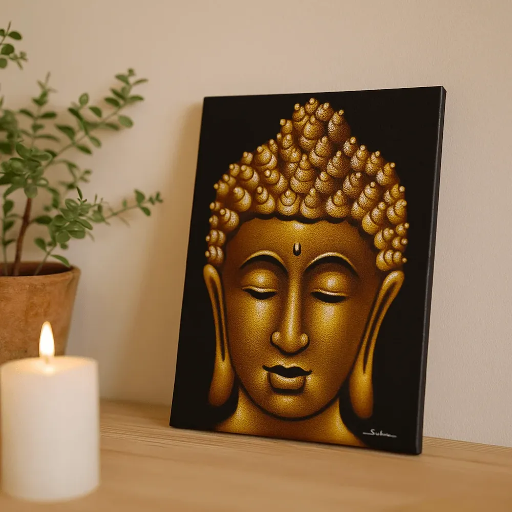 Buddha vászon falikép – arany homokhatású kivitel