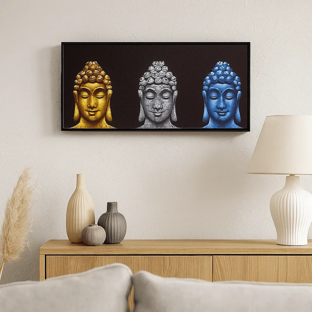 Buddha vászon falikép három fej fekete