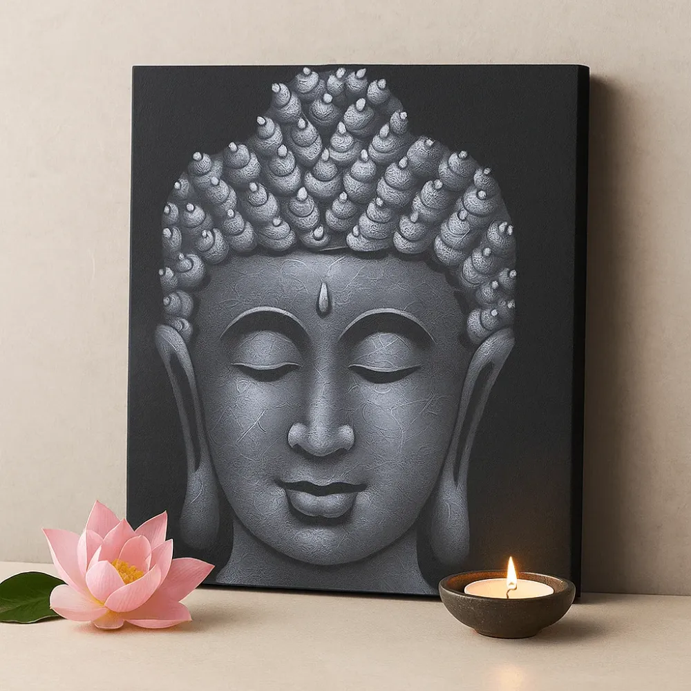 Buddha vászon falikép szürke homok hatás 80x60cm