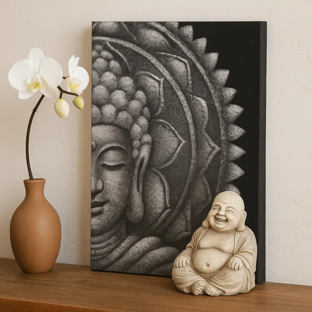 Buddha vászon falikép szürke mandala, 60x80 cm