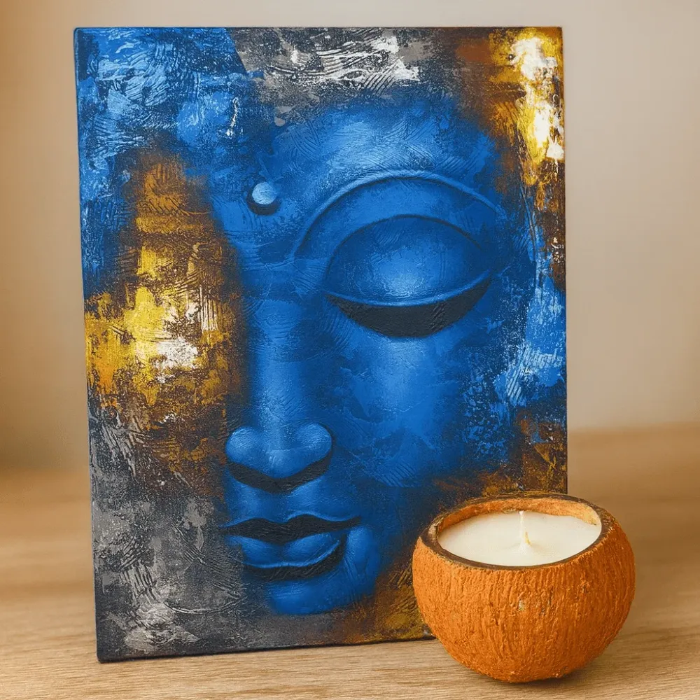 Buddha vászonfestmény, kék arc absztrakt