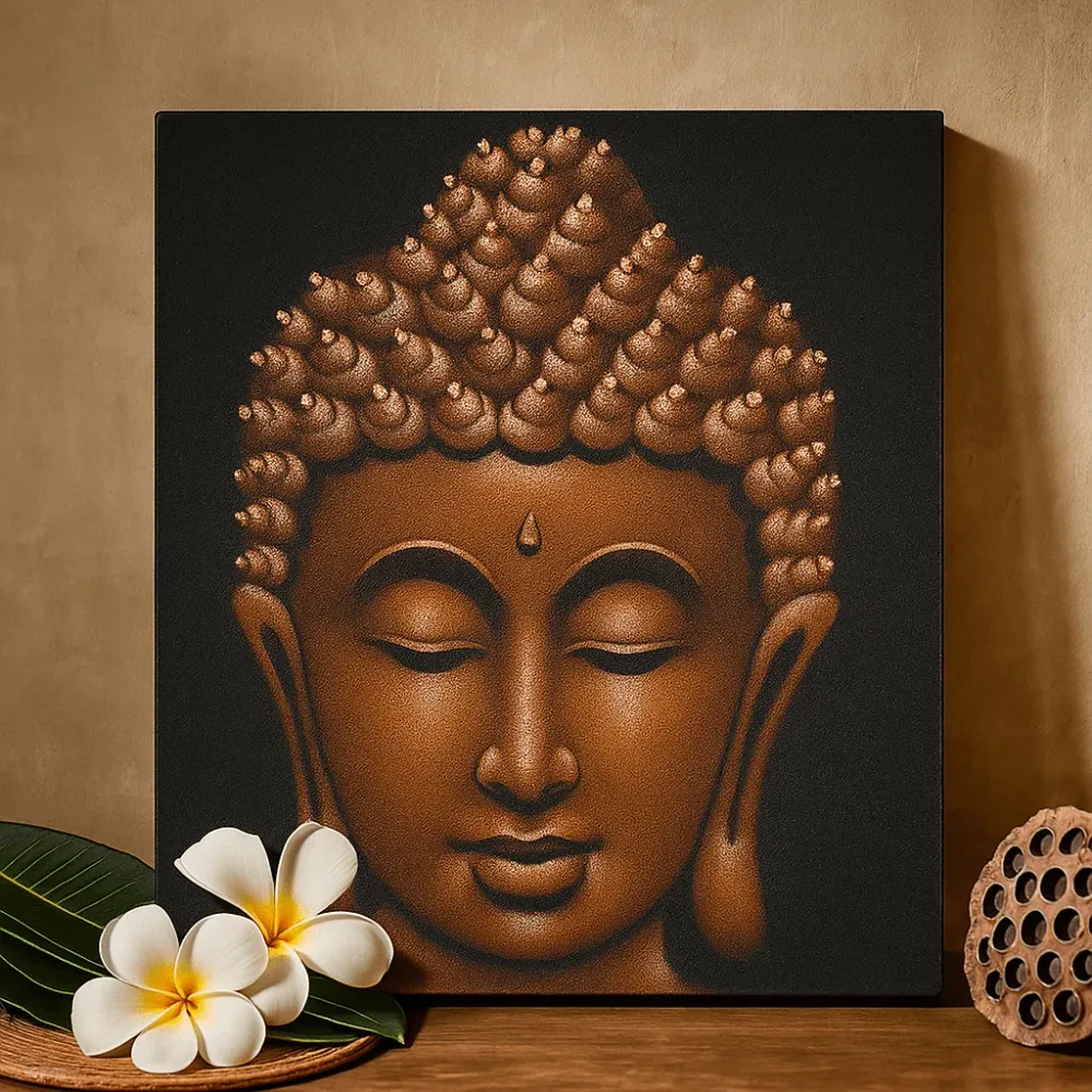 Buddha vászonfestmény réz homok felülettel