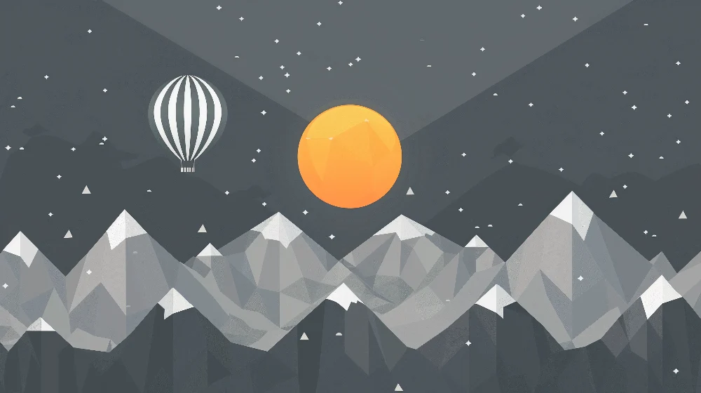Gyermekek szobatapéta | Geometriai hegyek és hőlégballon csillagos égbolt alatt