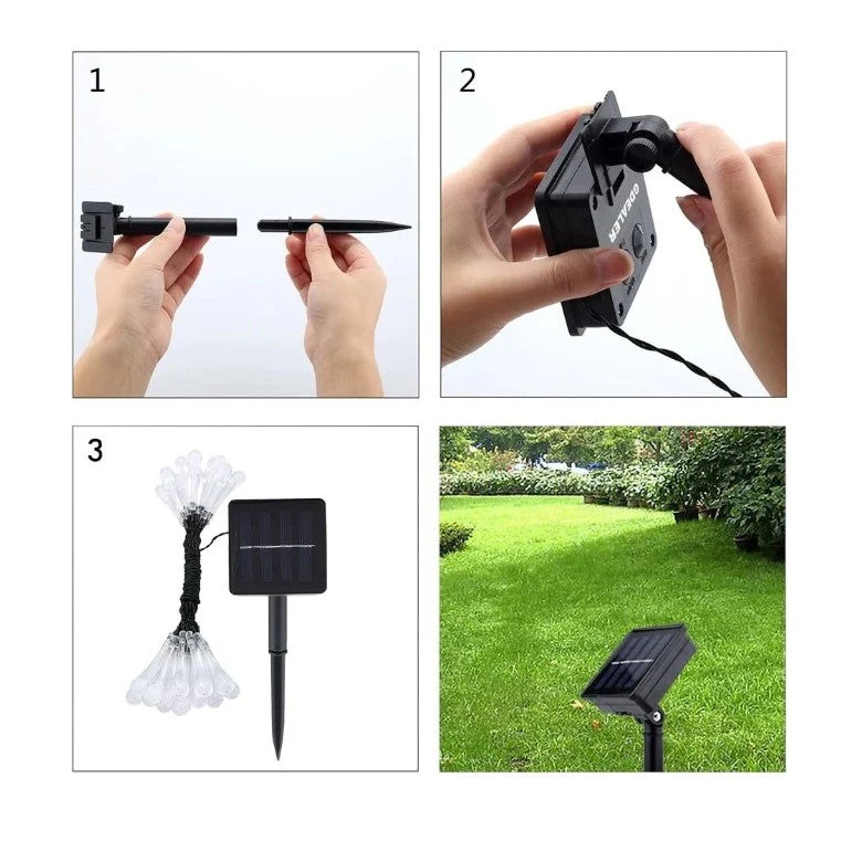 Napelemes telepítés 4 M, 28 LED vízcsepp díszítéssel, Lineáris, 600 Mah, Fekete vezeték, Beltéri, Kültéri