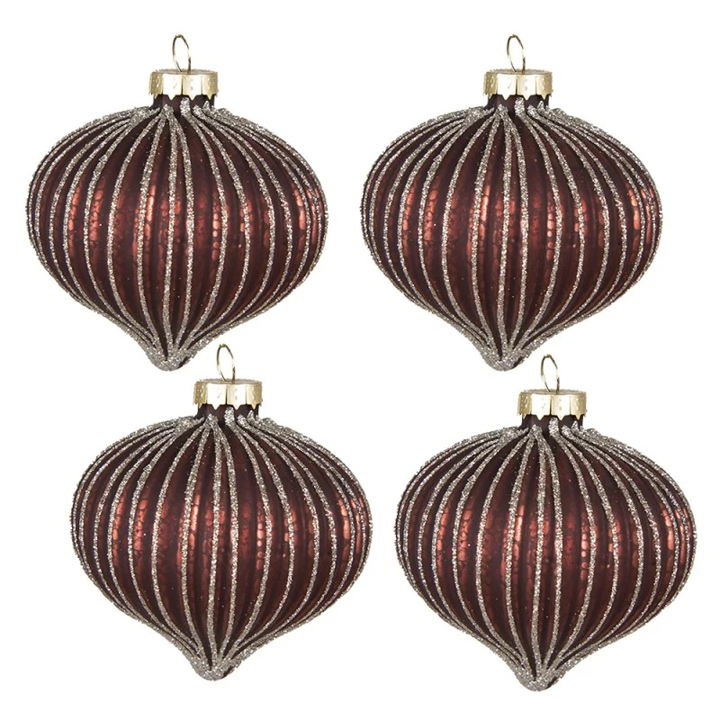 Antikolt piros mintás vintage karácsonyfadísz 4 db szett Ø 8 CM