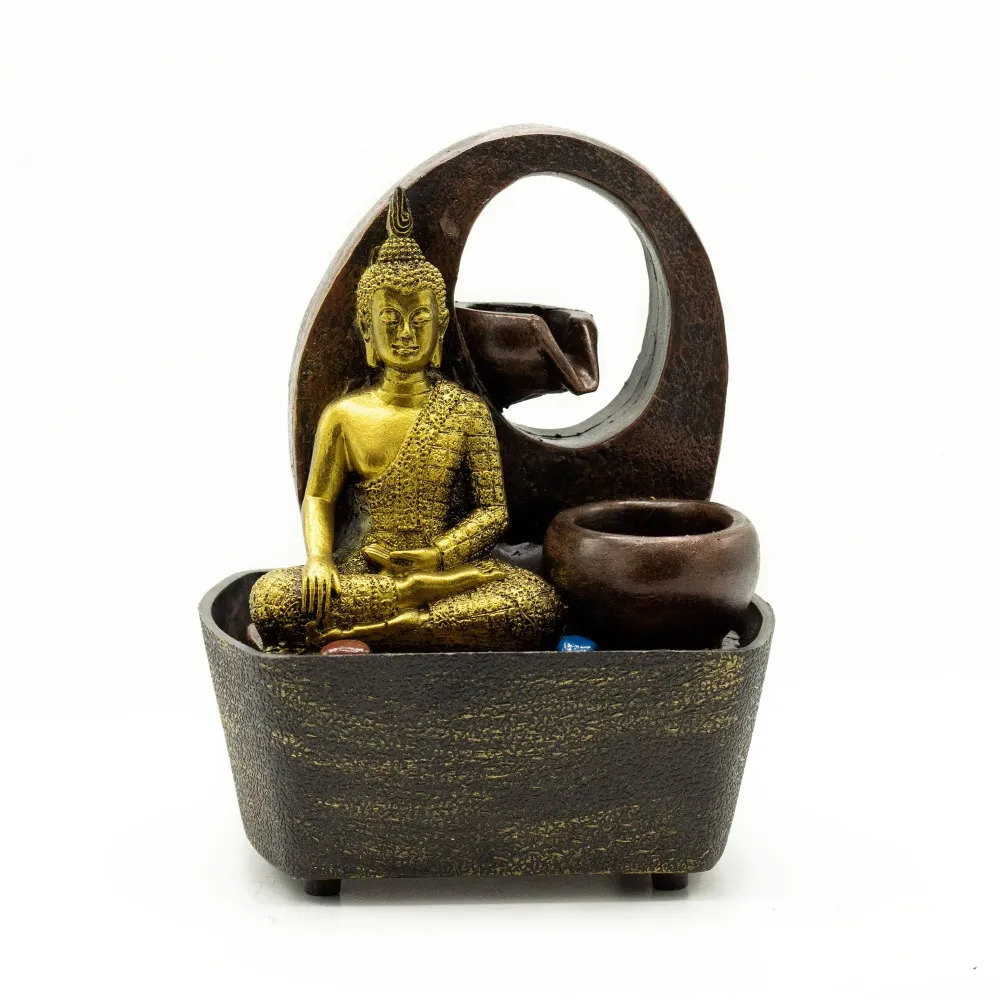 Asztali szökőkút Arany Buddha és cserepek 21.5 cm