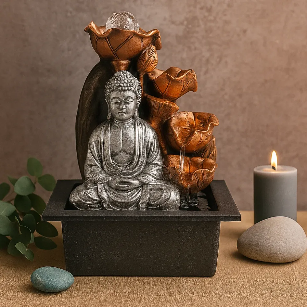 Asztali vízesés ezüst Buddha kristálygömb 35cm