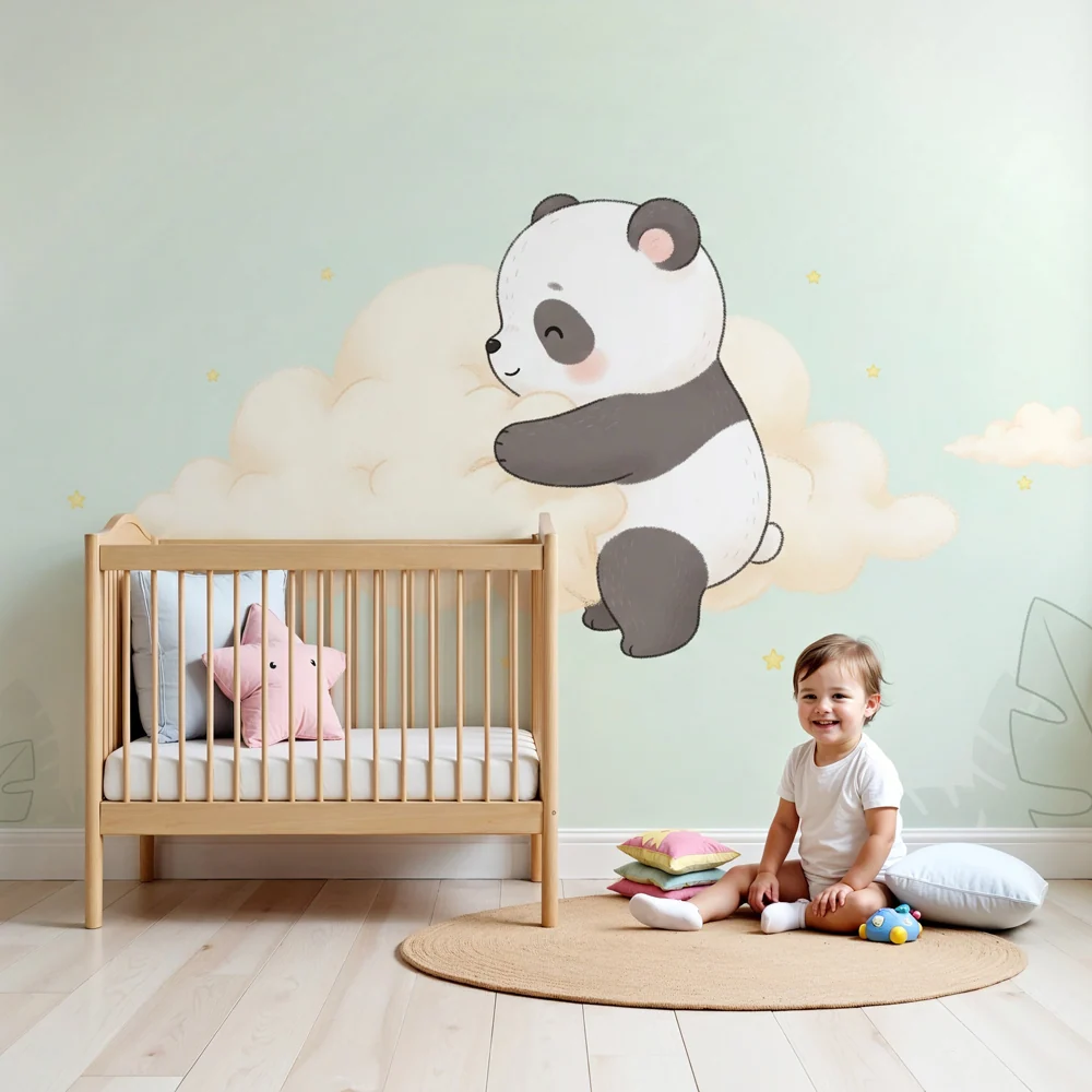 Baba szoba tapéta | Kis panda felhőkben