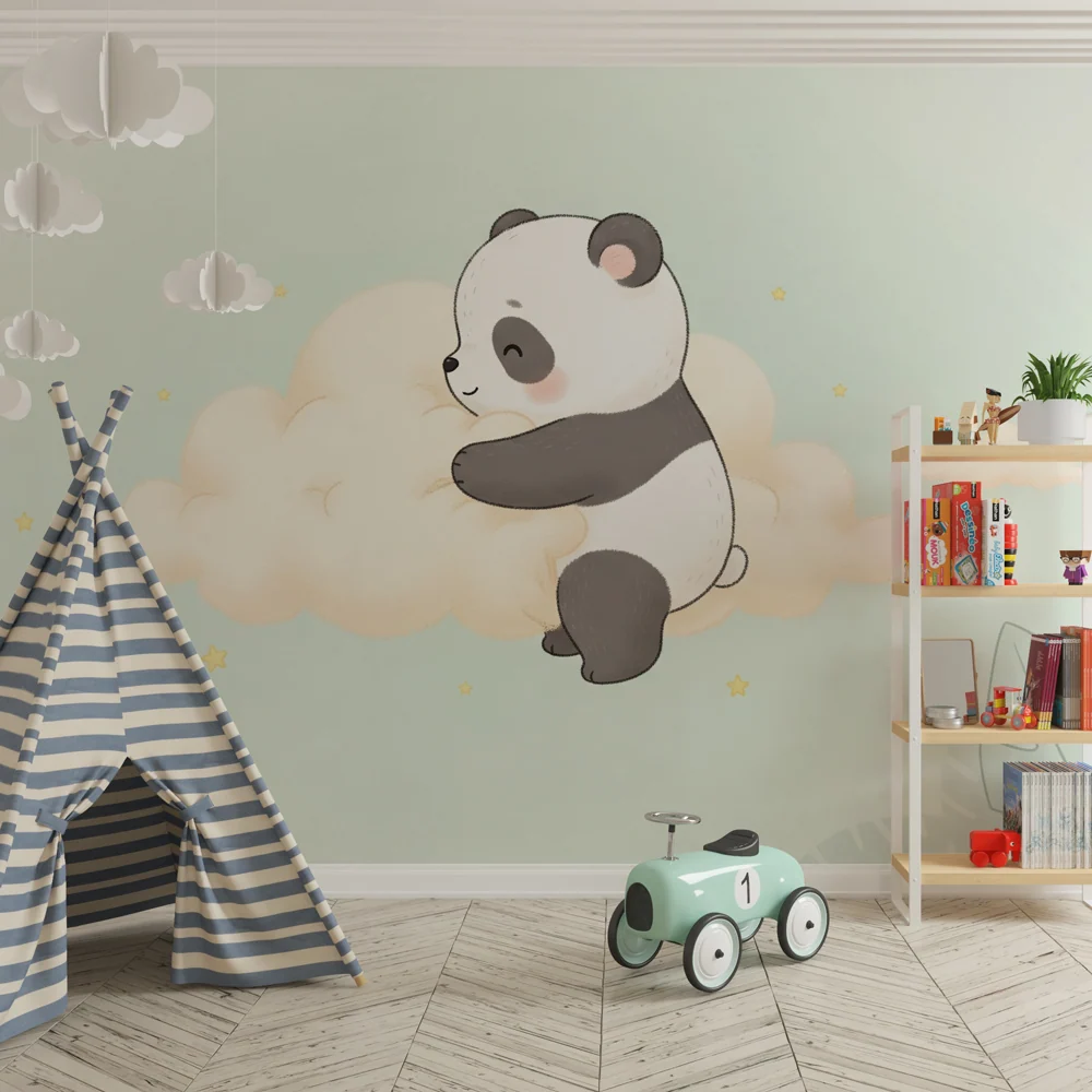 Baba szoba tapéta | Kis panda felhőkben