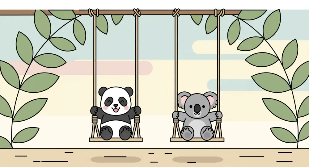 Baba szoba tapéta | Pandák és koalák hintákon