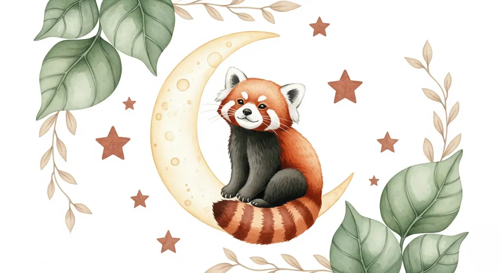Baba szoba tapéta | Vörös panda és csillagos hold