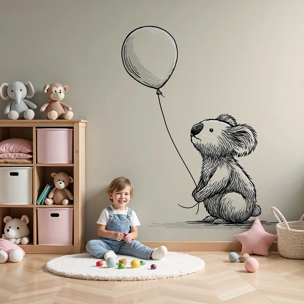 Baba szobafestmény | Kedves koala egy léggömbbel lágy környezetben