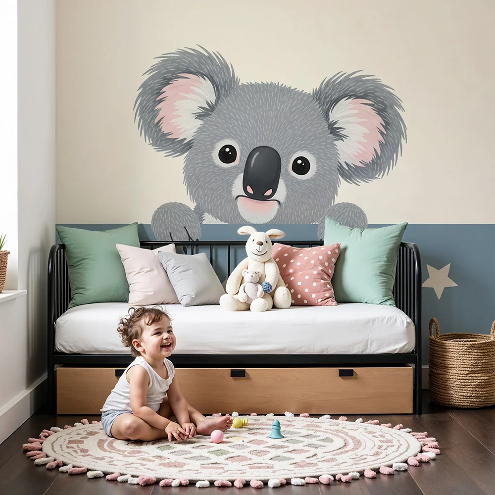 Baba szobai tapéta | Aranyos koala csillagokkal nyugtató környezetben