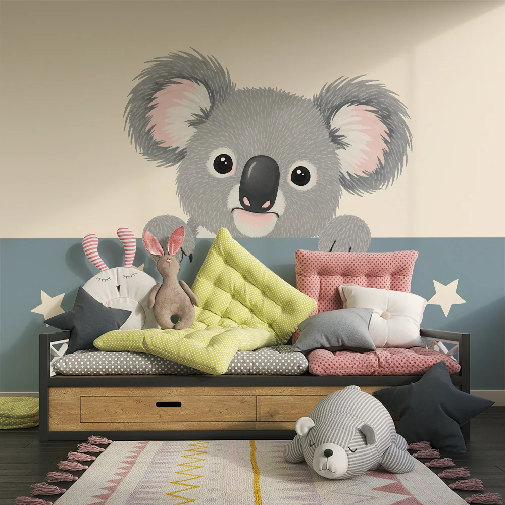 Baba szobai tapéta | Aranyos koala csillagokkal nyugtató környezetben