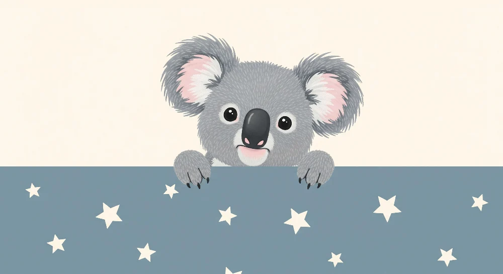 Baba szobai tapéta | Aranyos koala csillagokkal nyugtató környezetben