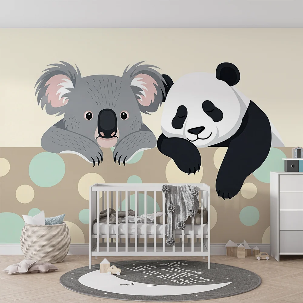 Baba szobai tapéta | Aranyos koalák és pandák lágy háttérrel