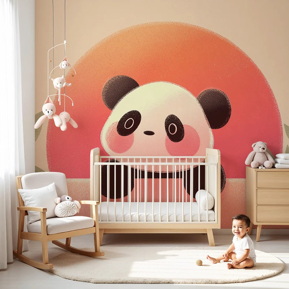 Baba szobai tapéta | Aranyos panda pasztell naplementével