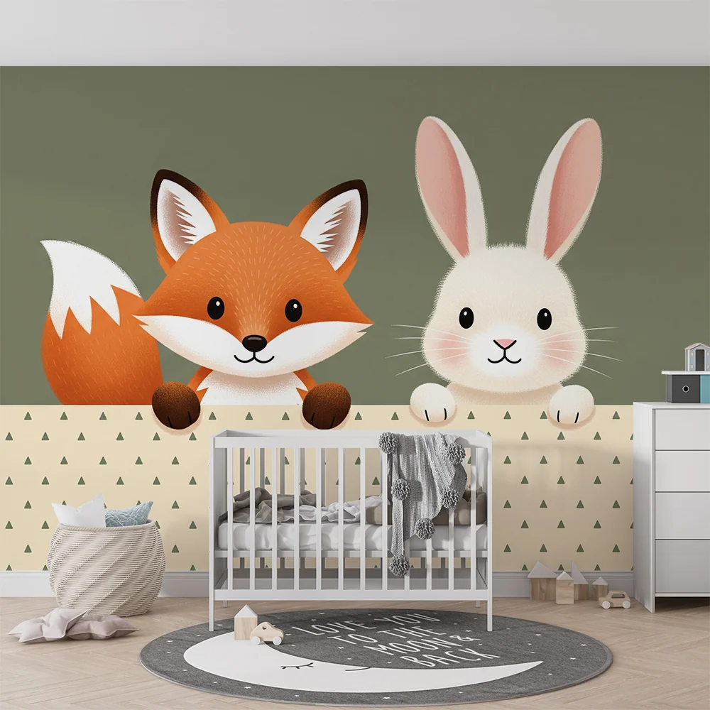 Baba szobai tapéta | Aranyos róka és nyúl lágy háttérrel