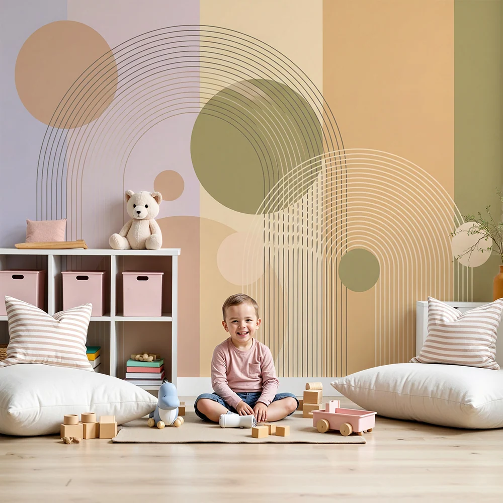 Baba szobai tapéta | Lágy geometrikus minták és pasztell színek