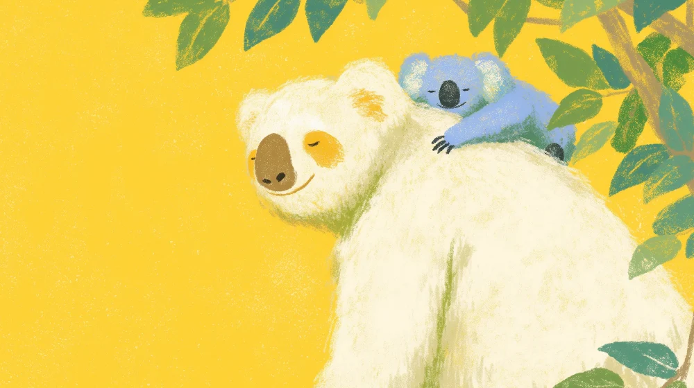 Baba szobai tapéta | Medve és koala világos sárga háttérrel