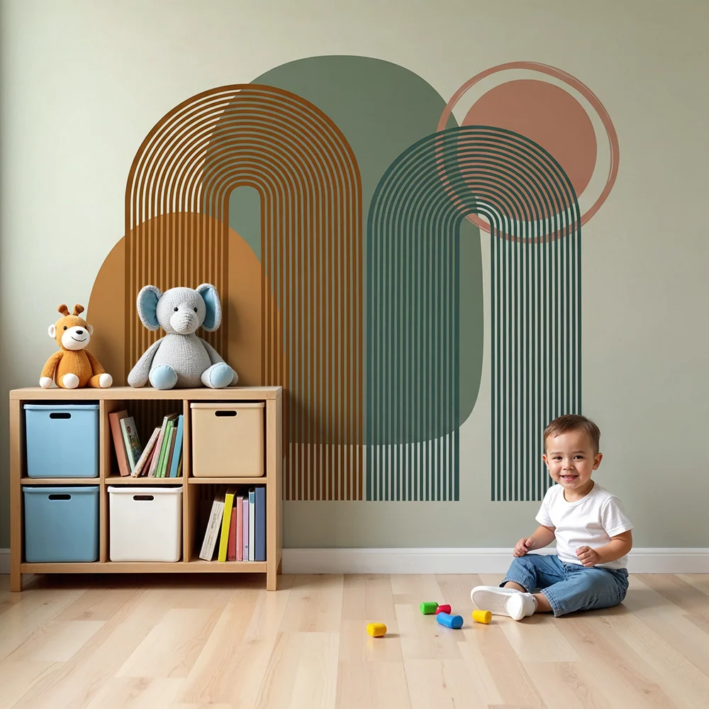 Baba szobai tapéta | Modern geometrikus formák lágy színekben