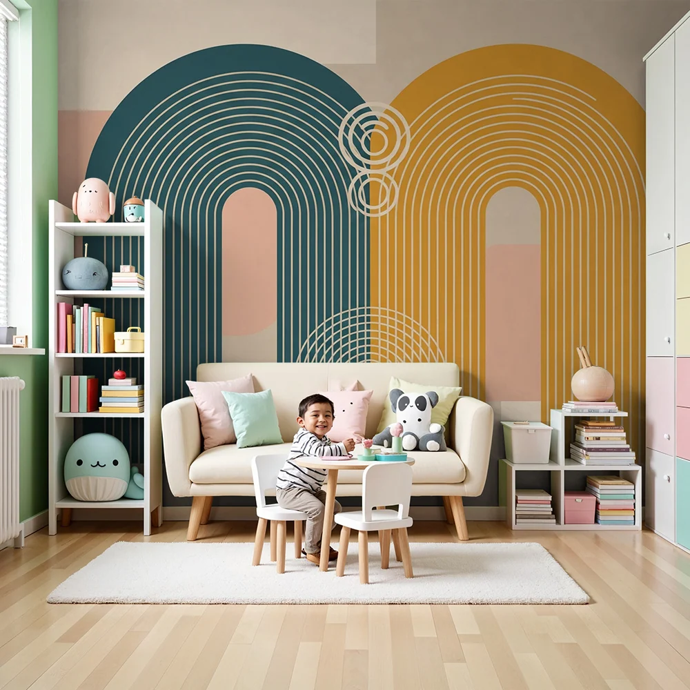 Baba szobai tapéta | Modern geometrikus minták lágy színekben