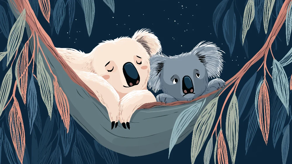 Baba szobai tapéta | Két nyugodt koala hinta alatt csillagok között