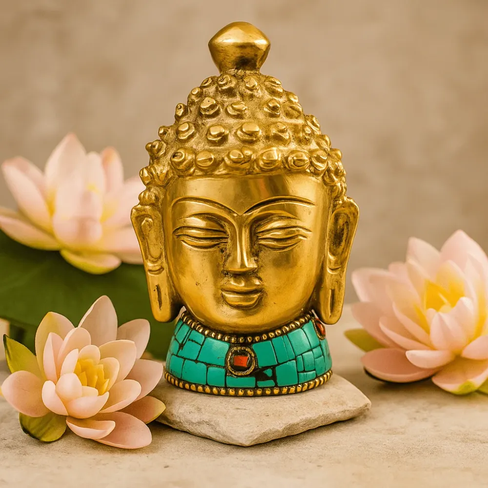 Buddha fej szobor sárgaréz 8 cm