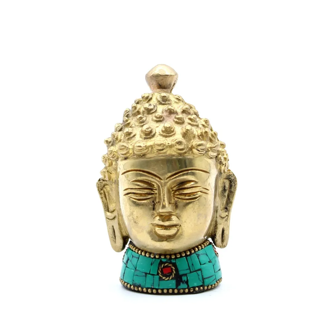 Buddha fej szobor sárgaréz 8 cm