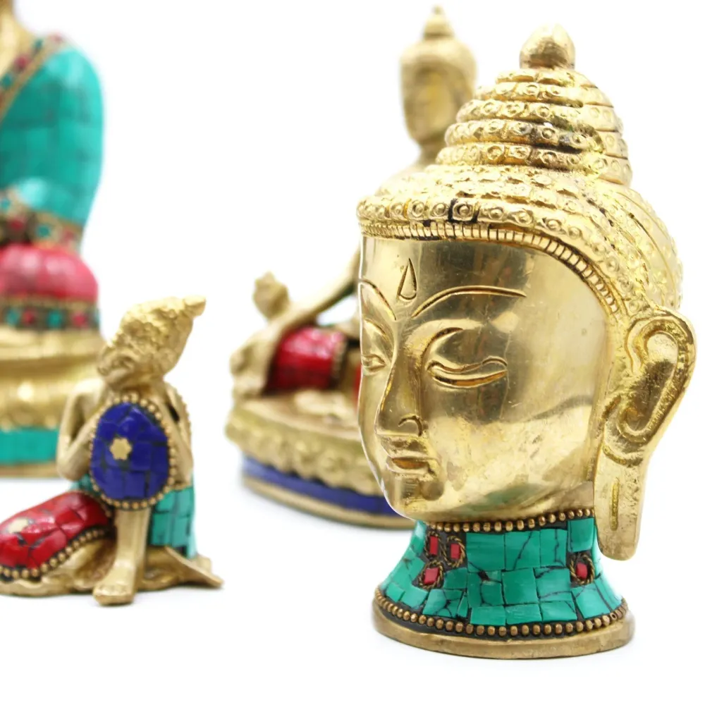 Buddha fej szobor sárgaréz 8 cm