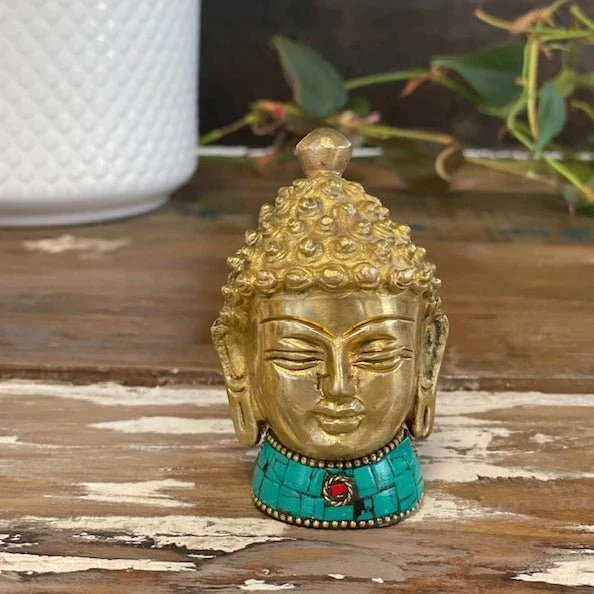 Buddha fej szobor sárgaréz 8 cm