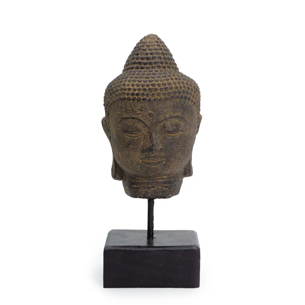 Buddha fej szobor talpon – szürke