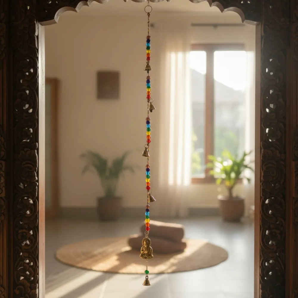 Buddha szélcsengő sárgaréz csakra dizájn