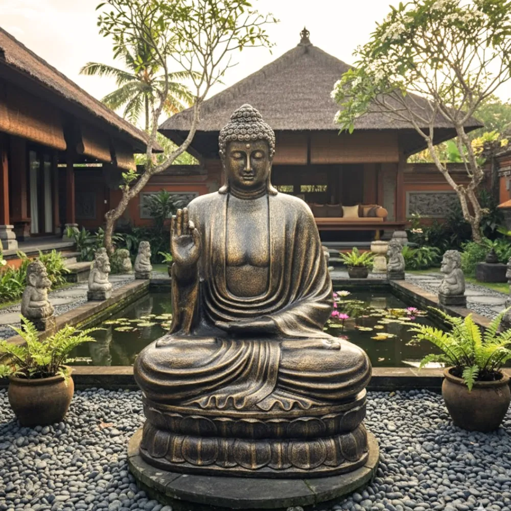 Buddha szobor 1,5 m bronz arany bevonat meditáló kertbe