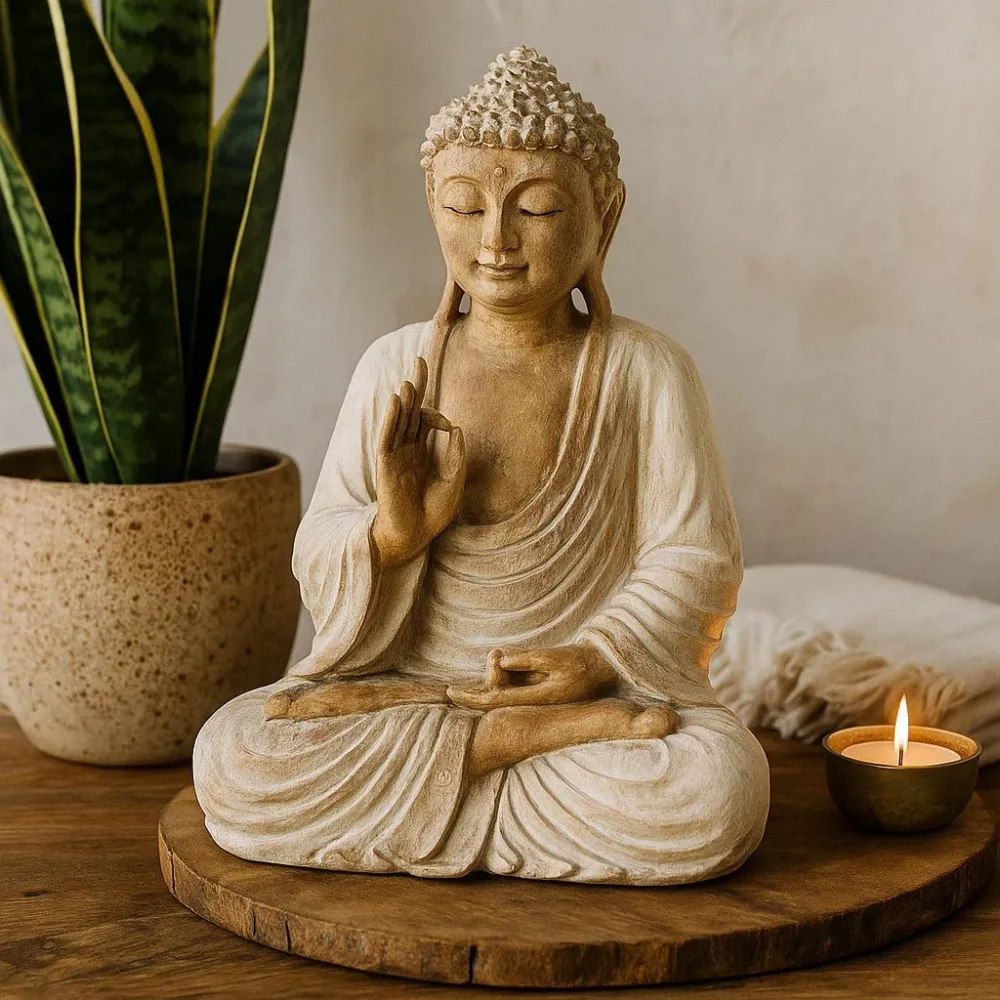 Buddha szobor fehérített 30cm tanító pózban