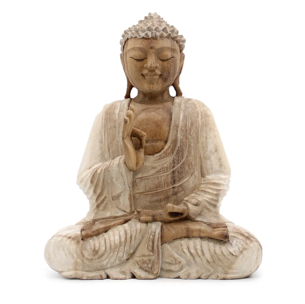 Buddha szobor fehérített 30cm tanító pózban