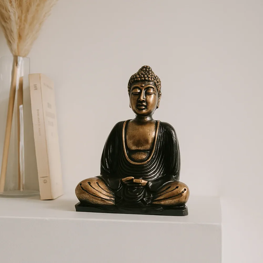 Buddha szobor fekete és arany gyanta közepes