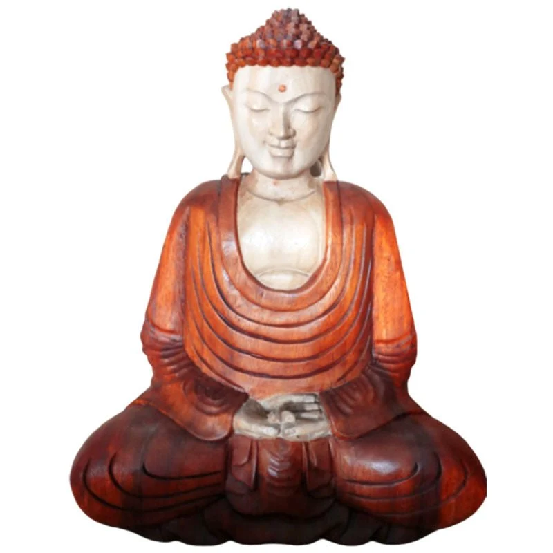 Buddha szobor kézzel faragott suar fa 40 cm kézzel készített