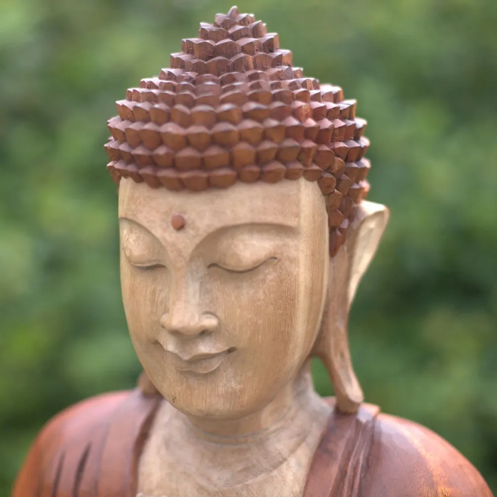 Buddha szobor kézzel faragott suar fa 40 cm kézzel készített