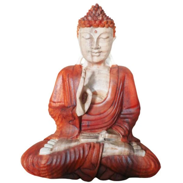 Buddha szobor kézzel faragott fa tanító póz 30cm