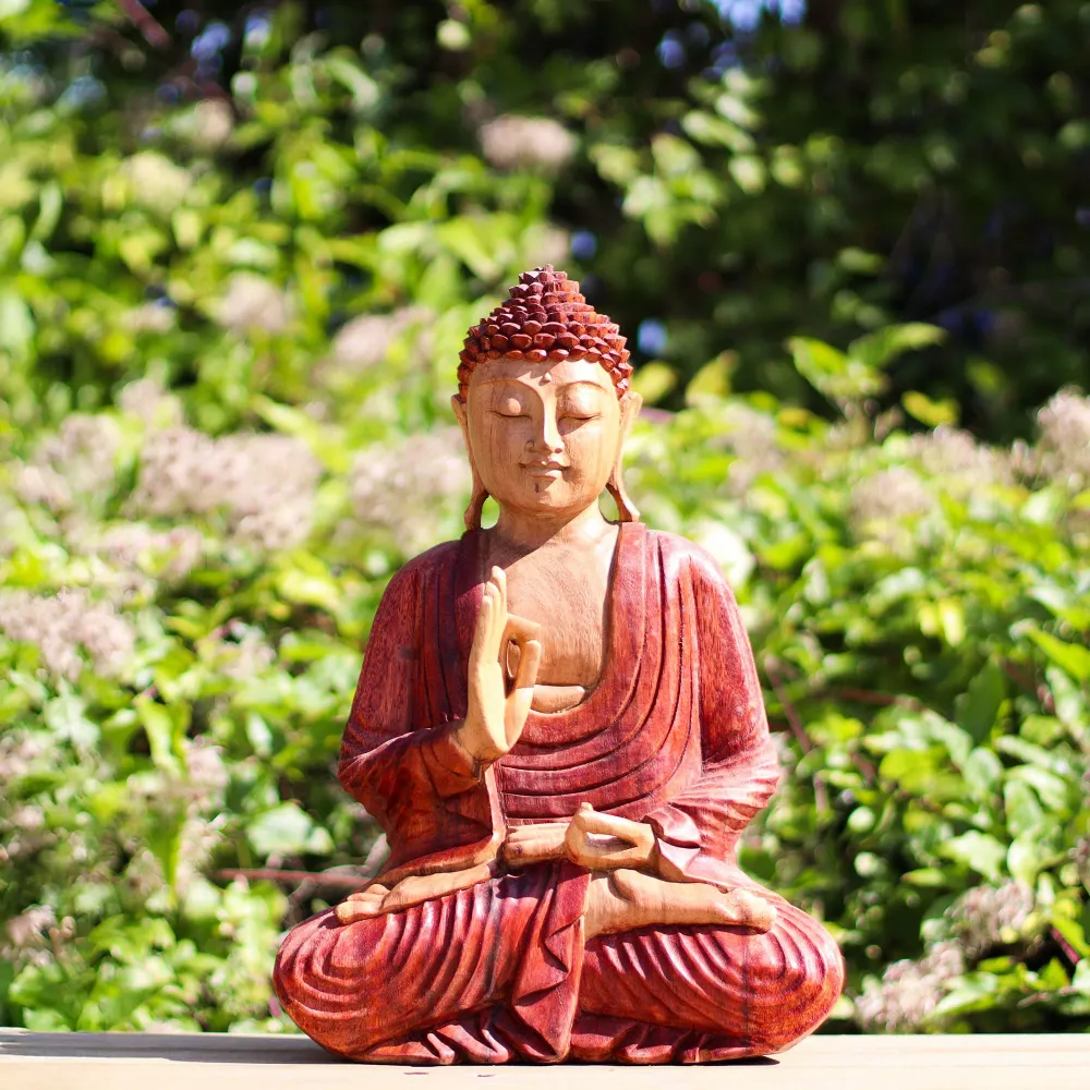 Buddha szobor kézzel faragott fa tanító póz 30cm