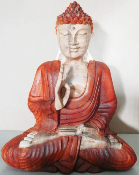 Buddha szobor kézzel faragott fa tanító póz 30cm