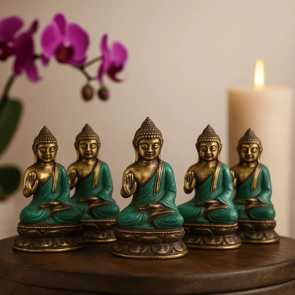 Buddha szobor mini sárgaréz ülő kéz felemelve