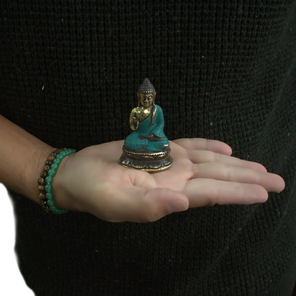 Buddha szobor mini sárgaréz ülő kéz felemelve