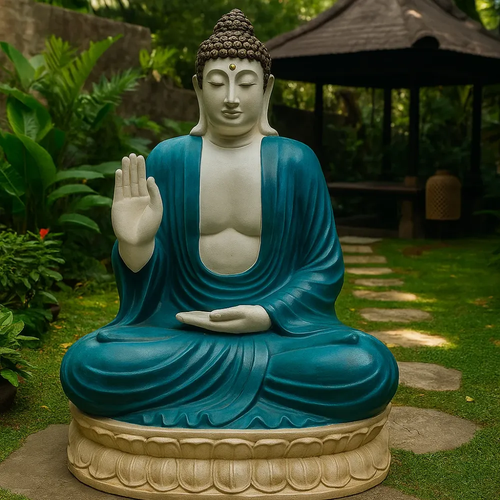 Buddha szobor, thai türkiz és kő 0,96 m meditáló