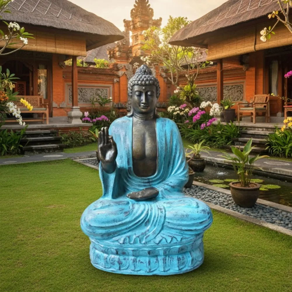 Buddha szobor 2m türkiz és kő tanító pózban
