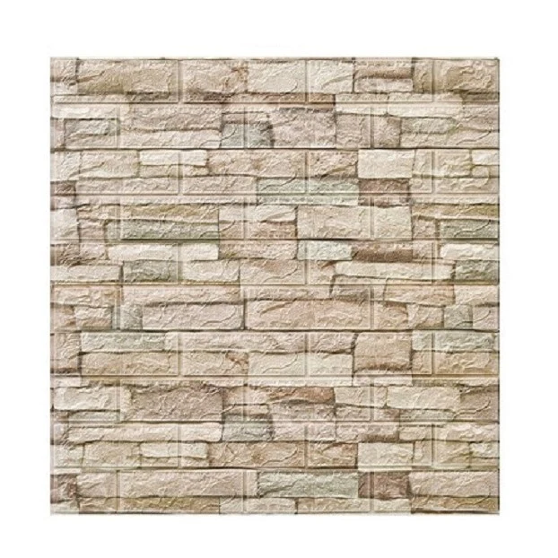 10 darab 3D tapétalap készlet, Vivimall, 70 x 77 cm, 3 mm vastagságú, polietilén, tégla mintás, 5.3 nm fedett felület, bézs